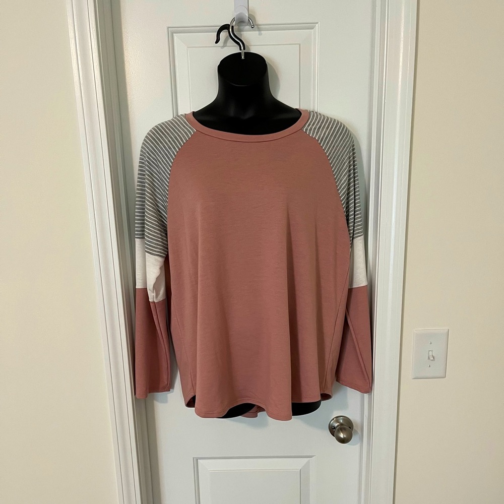 Perfectly Priscilla Light Weight Super Soft Blocked Long Sleeve Sweater 1X